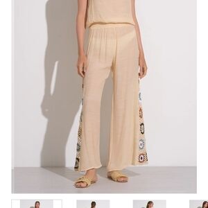 Elan Cream Wide-Leg Pants with Crochet Side Panels